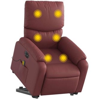 vidaXL Sill&oacute;n De Masaje Elevable El&eacute;ctrico Cuero Artificial Rojo Tinto Vidaxl