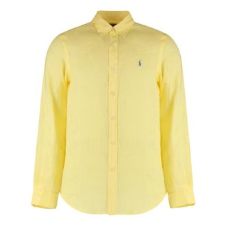 Polo Ralph Lauren Afgeronde zoom Linnen Overhemd - Heren - Casual Overhemden - Geel - M - Linnen - Overhemden