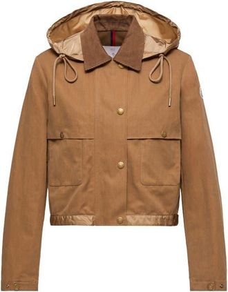 Moncler Aconitum Mixed Media Shirt Jacket with Detachable Hood in Brown at Nordstrom, Size 0