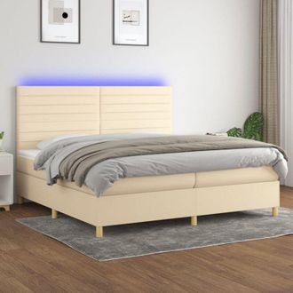 vidaXL Vidaxl - Cama Box Spring Colch&oacute;n Y Luces Led Tela Crema 200x200 Cm