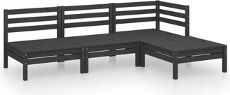 vidaXL 4 Piece Garden Lounge Set Solid Pinewood Black Vidaxl