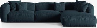 MICADONI Modulares 4-Sitzer Design Ecksofa Martina - Strukturstoff Jeansblau