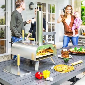 OUTSUNNY Portable Wood Pellet Pizza Oven with Foldable Legs 12 Inch Stone in Silver