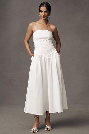 BHLDN Strapless Magic Fabric Basque-Waist Midi Dress