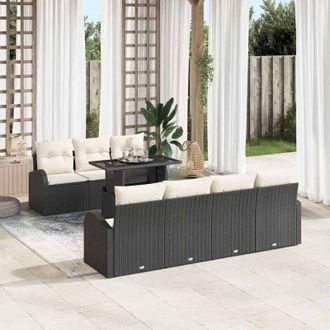 vidaXL Vidaxl - Conjunto De Sof&aacute; De Jard&iacute;n Manual 8 Pcs Negro 100 X 55 X 73 Cm