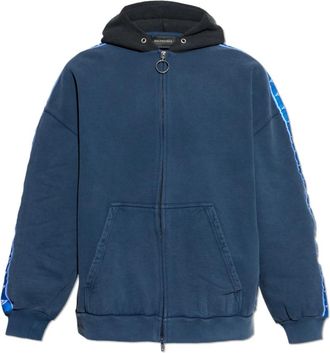Balenciaga Stripe Patched Hood Zip-up Hoodie - Heren - Vesten met rits - Blauw - XL - Katoen - Hoodies & sweatvesten