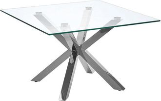 Beliani Mesa de centro cristal plateado 70 x 70 cm patas de metal brillante cuadrada moderna sala de estar dormitorio Starlight