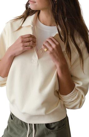 Marine Layer Cloud 9 Cotton Blend Fleece Polo Sweatshirt in Antique White at Nordstrom, Size X-Small