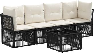 vidaXL Conjunto De Sof&aacute;s De Jard&iacute;n 5 Uds. Negro Rat&aacute;n Sint&eacute;tico Vidaxl