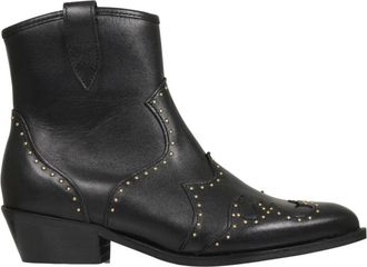 DWRS Lyon Studs Enkellaarsjes - Dames - Cowboylaarzen - Zwart - 37 EU - Leer - Schoenen