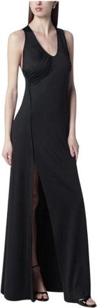 Victoria Beckham Vestido Largo con Escote en V Fruncido y Abertura Alta - Dresses - Mujer - Negro - S