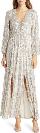 Pisarro Nights Sequin Long Sleeve A-Line Gown in Jbs Silver at Nordstrom, Size 12