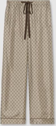 Gucci Printed Silk Twill Leisure Pants, Beige, Ready-to-wear
