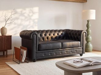 Vente-Unique Divano 2 posti pelle di bufalo nero - CHESTERFIELD