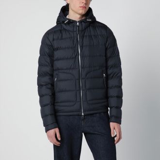 Moncler Navy blue short hooded down jacket
