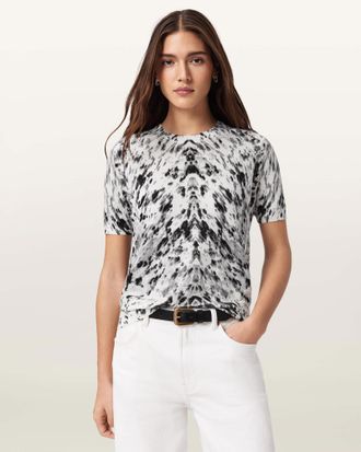 AllSaints Wool Anouk Snake Print Merino Wool T-Shirt, Size: XS