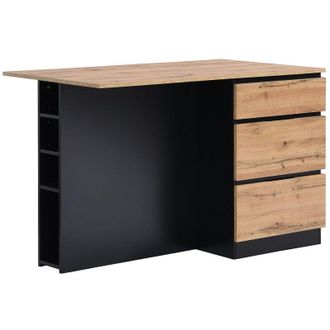 Vente-Unique Isola centrale da cucina con 6 cassetti e 4 nicchie in mdf Naturale chiaro e Nero - pomarela