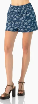 Ivonne Floral Patterned Denim Shorts in Navy Blue at Nordstrom, Size 12