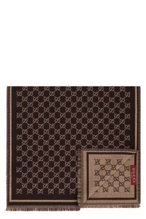 Gucci Mens Wool Scarf Gg Jacquard Coffee-Beige Coffee/beige Scarfs