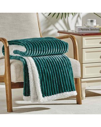 Luxury Home Textured Reversible Sherpa Plush Throw Blanket