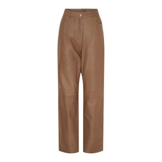 BTF-CPH Btfcph - Rechte leren broek - Dames - Broeken - Bruin - Maat: L Leer