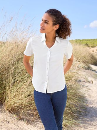 Casual Looks Hemdbluse CASUAL LOOKS, Damen, Gr. 36, ecru, 50% Baumwolle, 50% Polyester, unifarben, Blusen Hemdbluse