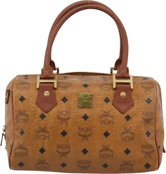 MCM Visetos Logogramme Leather Brown Leather Handbag (Pre-Owned)