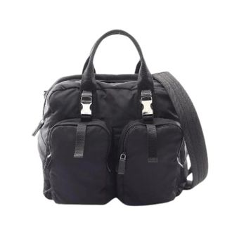 Prada Pre-owned Nylon Saffiano Leather Boston Bag - unisex - Vintage Shopper - Zwart - ONE Size - Nylon - Vintage