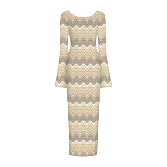 MC2 Saint Barth Lange jurk met lange mouwen Sea Wave - Dames - Maxi kleedjes - Beige - S - Kleedjes