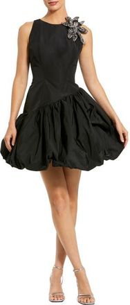 Mac Duggal Bubble Hem Mini Dress with Hand Beaded Flower in Black at Nordstrom, Size 10