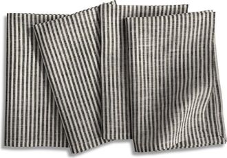 Solino Home Linen Dinner Napkins Set of 4, 20 x 20 Inch for Dining Table, Holiday and Everyday Table Decor - Narrow Stripe in Black And White at