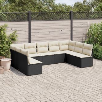 vidaXL Set De Sof&aacute;s De Jard&iacute;n 8 Piezas Y Cojines Rat&aacute;n Sint&eacute;tico Negro Vidaxl