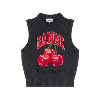 Ganni Cherry-embroidered Top