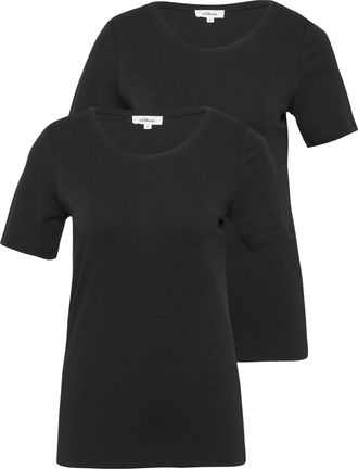 s.Oliver T-Shirt S.OLIVER, Damen, Gr. 34, 2x schwarz, Jersey, Obermaterial: 100% Baumwolle, unifarben, slim fit h&uuml;ftbedeckend, Rundhals, Shirts T-Shirt, aus In