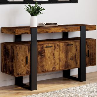 IDMarket Phoenix Aparador De 4 Puertas En Madera Efecto Envejecido Y Negro 140 Cm
