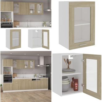 vidaXL Mobile Pensile con Vetro Lyon Rovere Sonoma 40x31x60 cm - Armadio cucina - Armadio con vetro