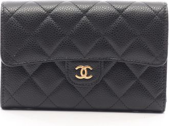 Chanel Black Grained Calfskin Wallet (Tri-Fold) (Pre-Owned)