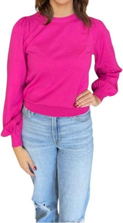 Merci Pointelle Puff Sleeve Sweater In Pink