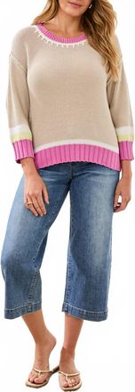 Tribal Crew Neck Cotton Sweater With Contrast Stitch Detail In Wisteria-1321
