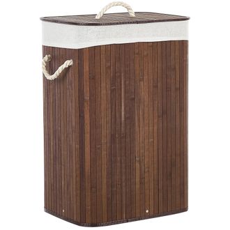 Beliani Beliani - Cesta De Madera De Bamb&uacute; Oscura Blanco 60 Cm Tapa Extra&iacute;ble Accesorio Komari