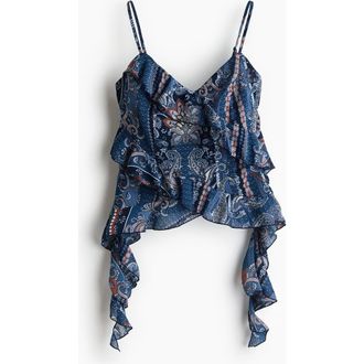 H&M Flounced Strappy Top in Dark Blue/paisley at Nordstrom, Size X-Small