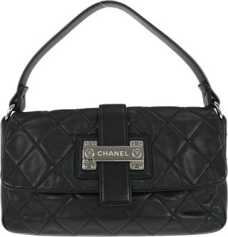 Chanel Door Latch Flap Shoulder Bag Quilted Leather Black Leather Handbag (Pre-Owned)