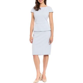 London Times Cap Sleeve Peplum Sheath Dress in Skyway Blue at Nordstrom Rack, Size 14