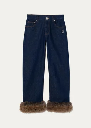 Marc Jacobs Faux-Fur-Trimmed Crop Jeans