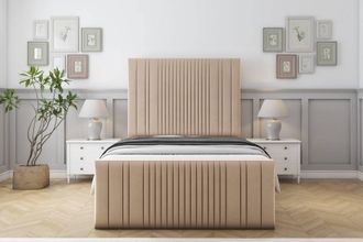 Sloomy Kingsley Plush Frame-Mattress - 50 Upholstered Headboard in Stone | Size: Small Double