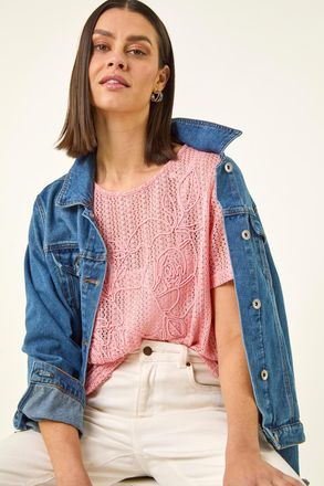 Roman Textured Floral Line Stretch Top