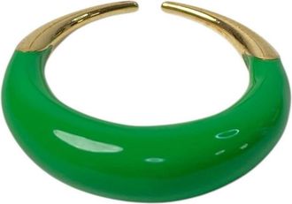 Bottega Veneta Gold Green Silver 925 Band Ring (Pre-Owned)