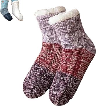 Generic Knitted Ultra-Thick Slipper Home Socks, Non Slip Fuzzy Winter Sock, Warm Cozy Comfy Soft Thermal Sock for Men Women (Purple-1pair)