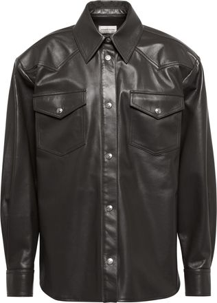 Alexandre Vauthier Oversized Black Leather Boyfriend Shirt Size XXS