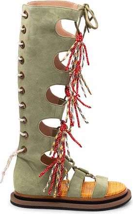Hogan Womens Lace-Up Tassel Sandal In Sage Green